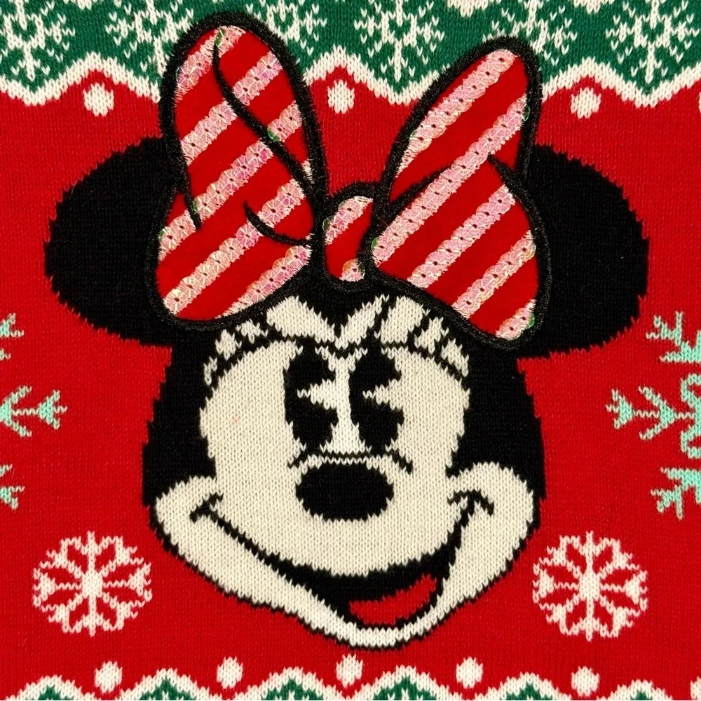 New Disney Store Christmas Sweater Girls 2T Minnie Mouse Fair Isle Sequins Red
